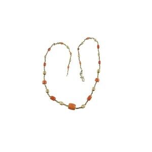 Antique Gold Vermeil Coral Necklace, Silver Faceted Beads, 20.5", Handmade
